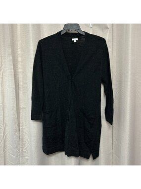 J. Jill Linen Blend Button Front Cardigan Sweater Women's Size M Petite Black